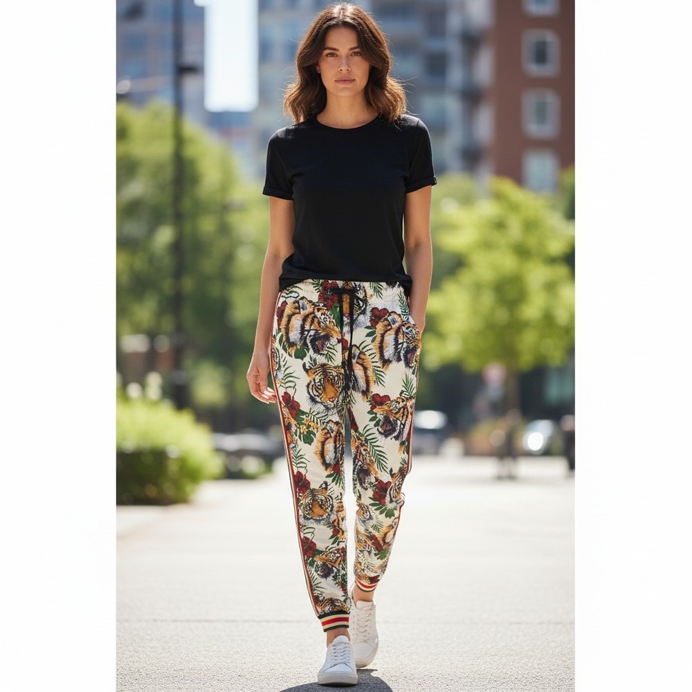Tropical Tiger Print Joggers Floral XL Sweatpants Streetwear Y2K Urban Eclectic